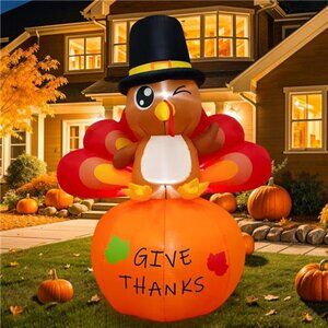 6FT Thanksgiving Inflatables Turkey Outdoor Decorations, Blow Up Turkey